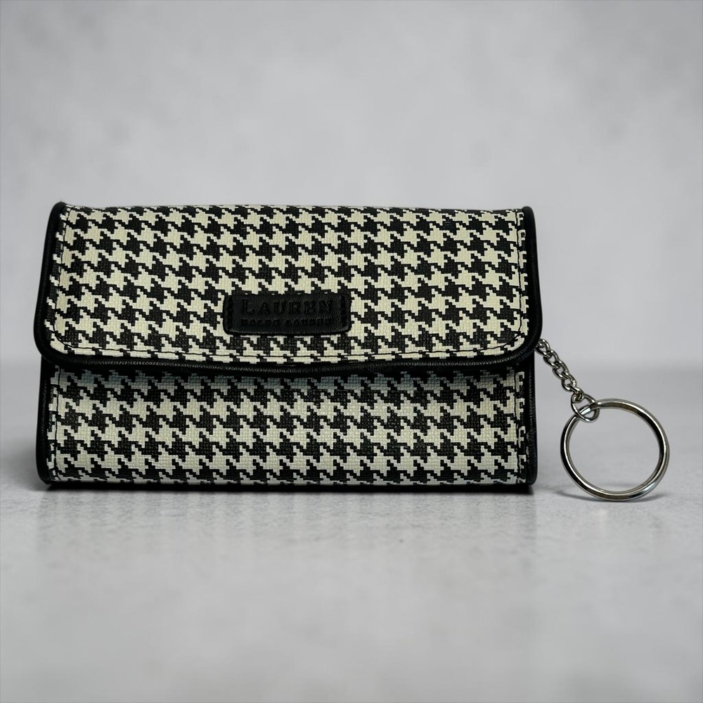 Lauren Ralph Lauren Wallet Womens Black White Houndstooth Keychain